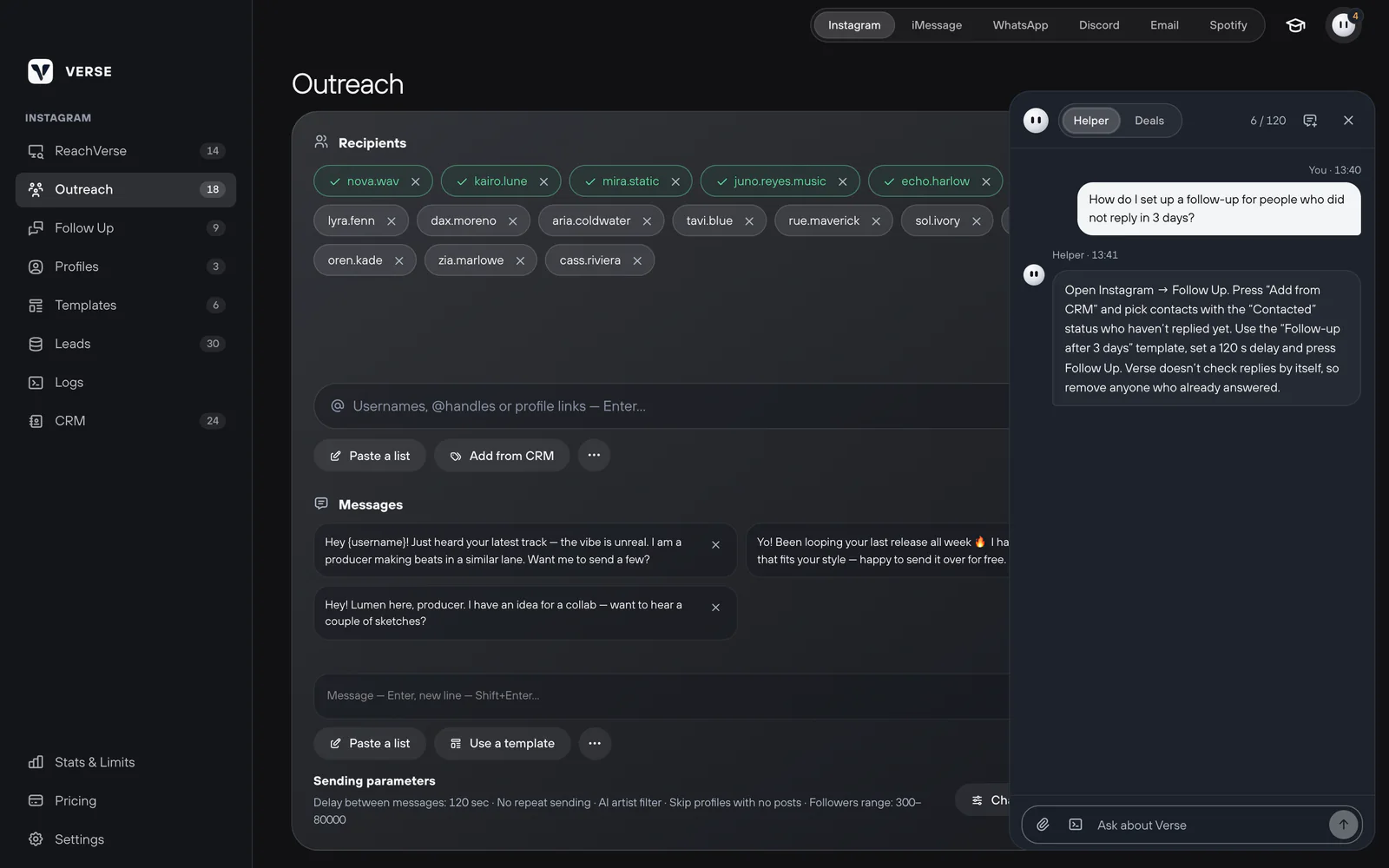 The Verse assistant next to the sending screen, answering a question