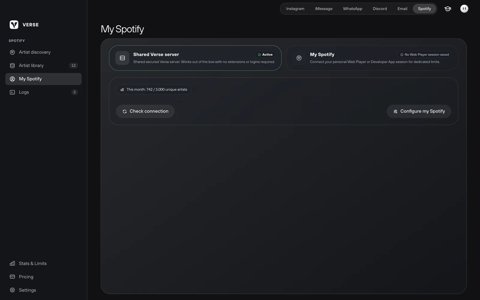 My Spotify: choosing a connection and the steps for your own Web Player session
